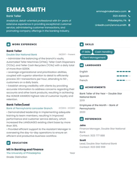 Basic CV template preview - Well-organised layout, easy to read