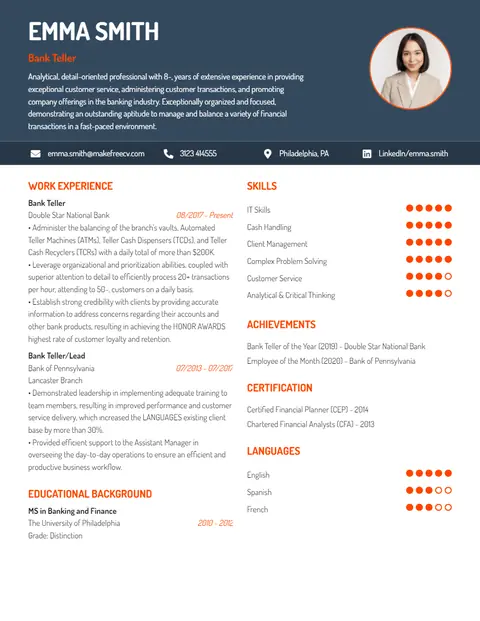 Creative CV template preview - Bold header and skill ratings that stand out