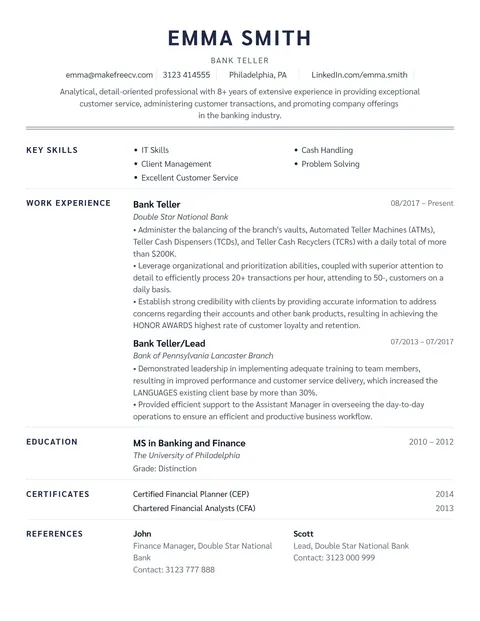 Strong CV template preview - Centred traditional resume, very ATS-friendly