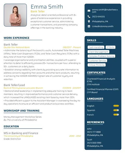 Tech CV template preview - Modern layout with a dark skills sidebar